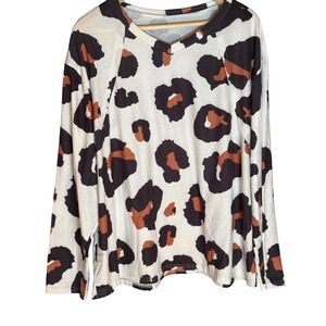 Womens Long Sleeve Leopard Print V Neck Top Casual Tunic Shirt